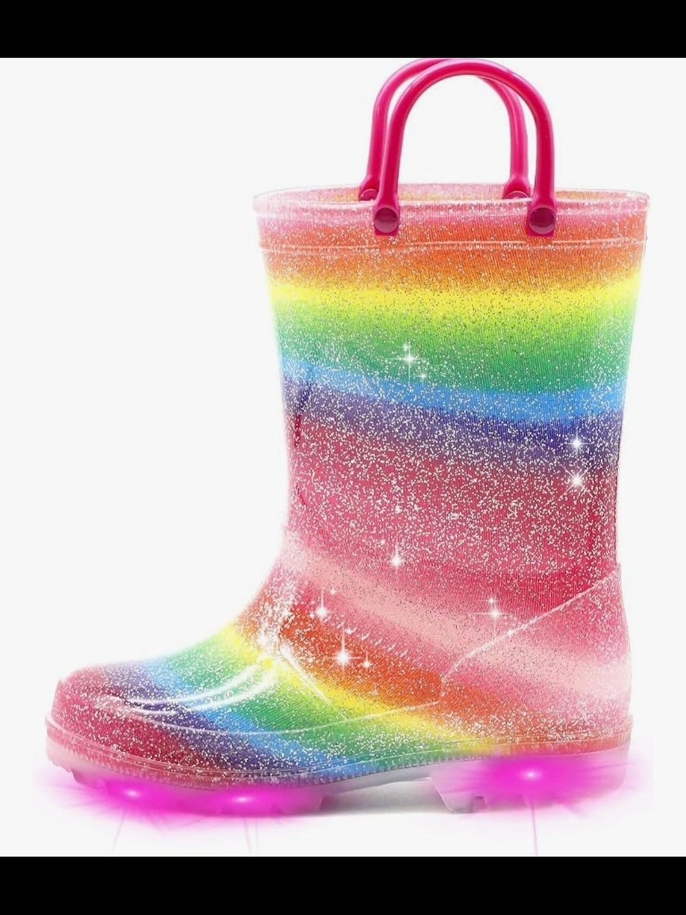 Toddler Light-Up Rain Boots Waterproof, Rainbow, Easy-On Handles, LED 5